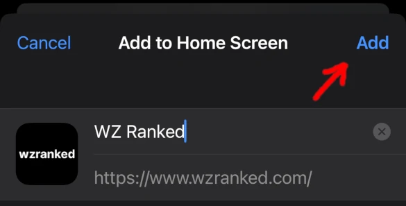 WZ Ranked PWA install third step on iOS